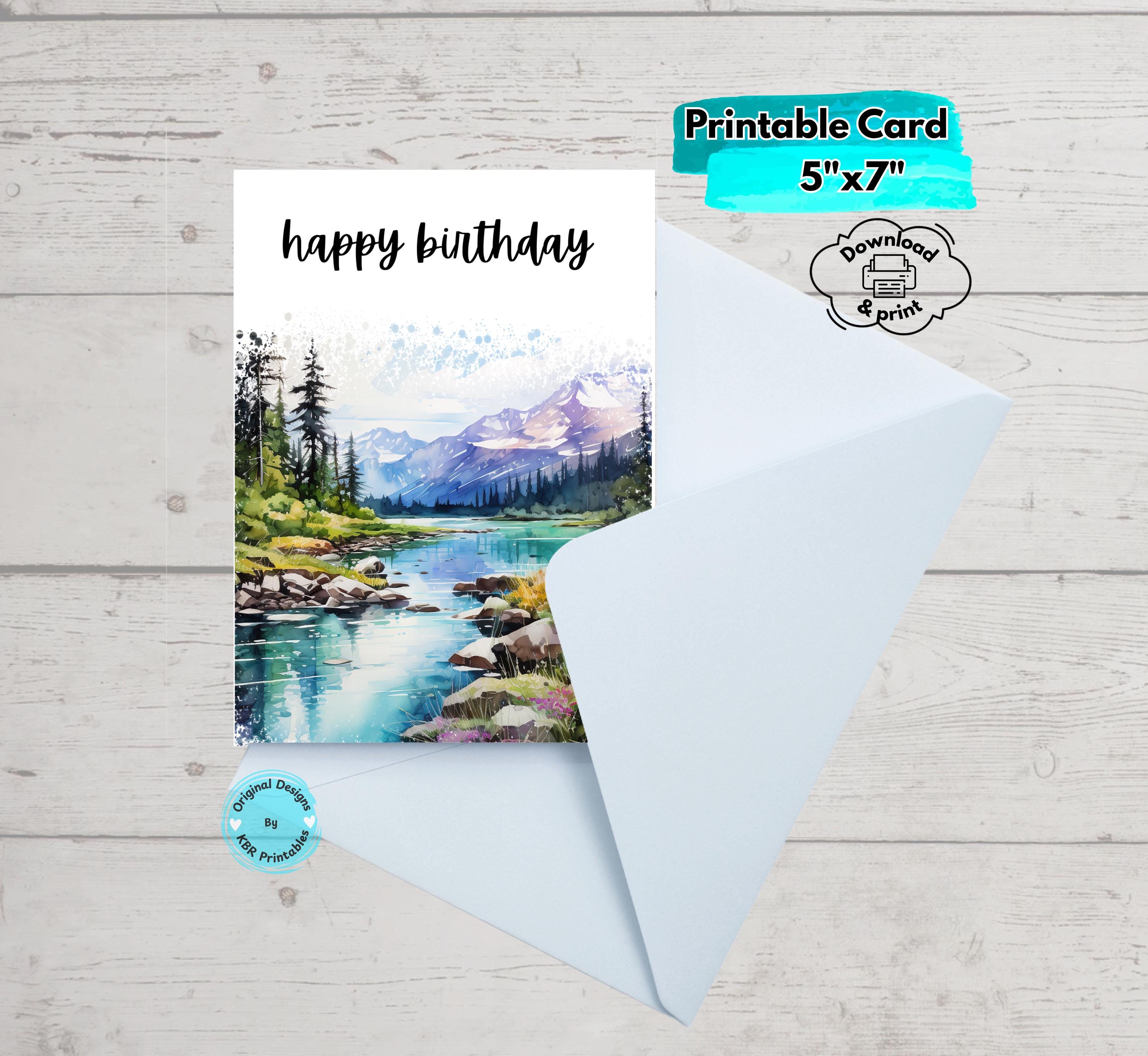 Printable Watercolor Birthday Cards 5x7 Nature Landscape Digital Cards ...