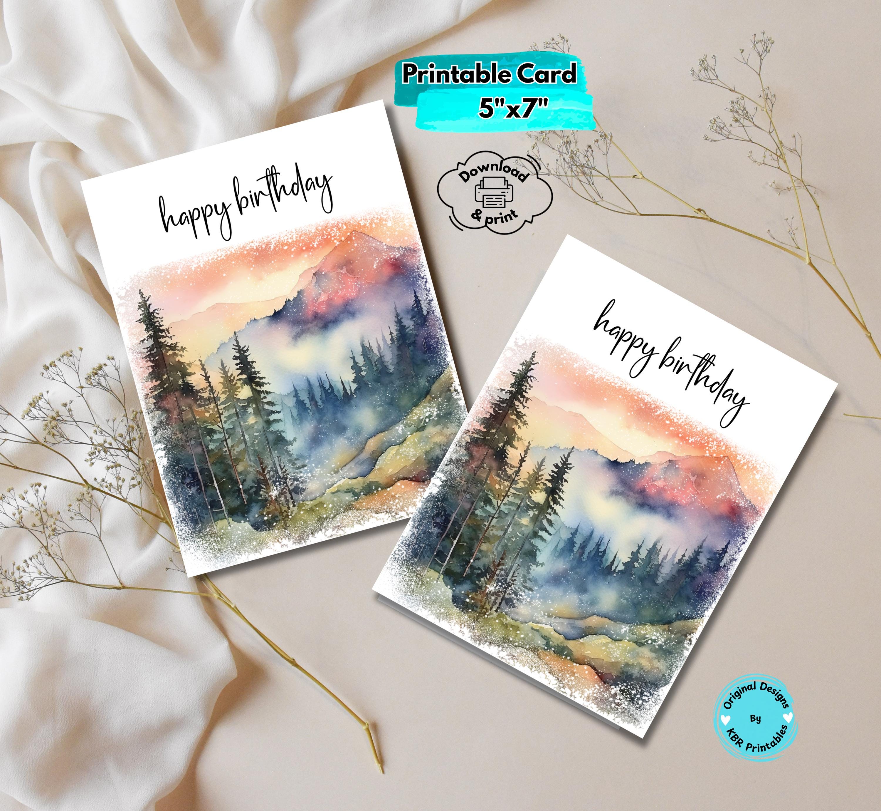 Printable Mountain Birthday Card Digital Download Nature-inspired ...