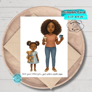 Biglietto d'auguri per la festa del papà di Daughter Always Needs Her Papà, stampa artistica di una bambina afroamericana cresciuta, ricordo d'infanzia