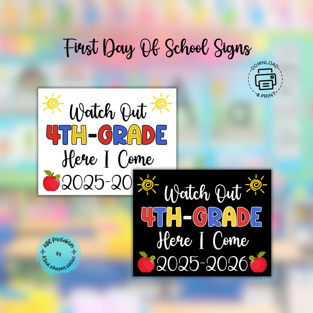 Grade Four Sign Fourth Grade School Sign Printable Chalkboard Back to School Welcome My ...