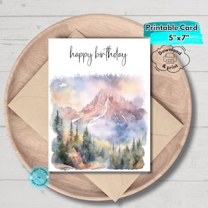 Printable Hiking Birthday Card Camping Adventure Mountain  Card Digital Download Nature Inspired  Greeting for Outdoorsy Celebrations