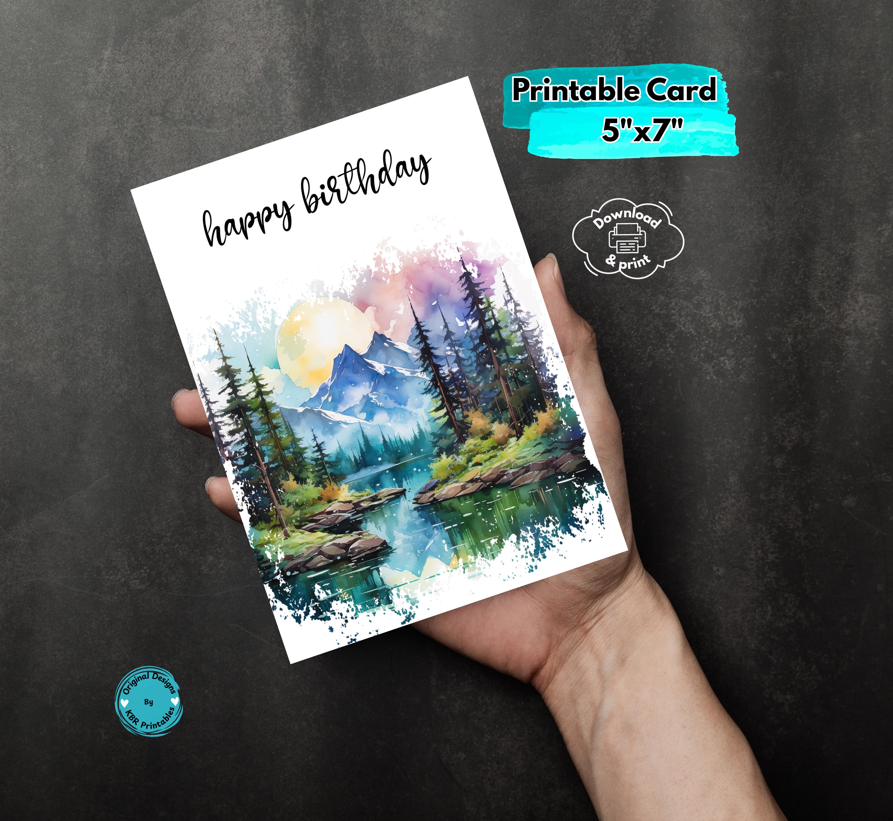 Printable Mountain Birthday Card Digital Download Nature-inspired ...