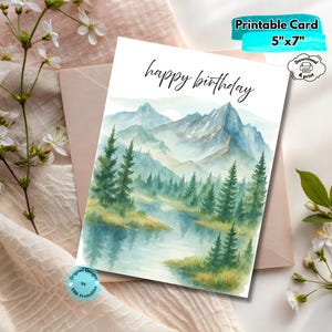 Printable Mountain Birthday Card Digital Download Nature-Inspired Hiking Birthday Card Camping Adventure Greeting for Outdoorsy Celebrations