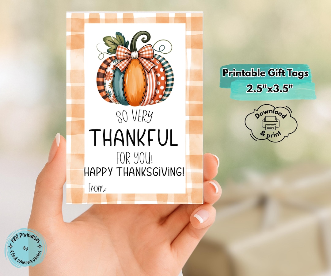 So Very Thankful for You Tag Printable Thanksgiving Favor Autumn Gift ...