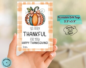 Etiqueta imprimible "Muy agradecido por ti", recuerdo de Acción de Gracias, regalo de otoño, etiquetas de otoño, calabaza, amigos, agradecimiento a los maestros