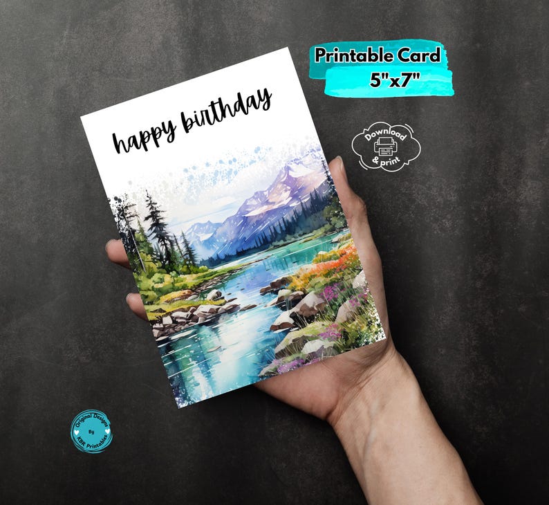 Printable Mountain Birthday Card Digital Download Nature-inspired ...
