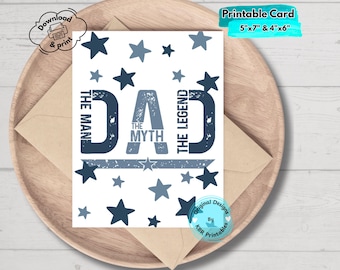 Fars dag-kort Pappa Mannen Myten Legenden Utskrivbar Fars dag-present Rolig digital nedladdning för pappa Fars dag-dekoration Present till honom
