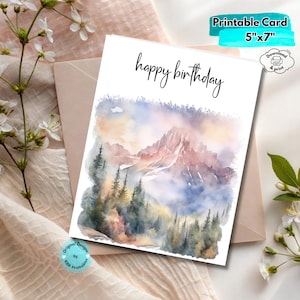 Printable Hiking Birthday Card Camping Adventure Mountain  Card Digital Download Nature Inspired  Greeting for Outdoorsy Celebrations
