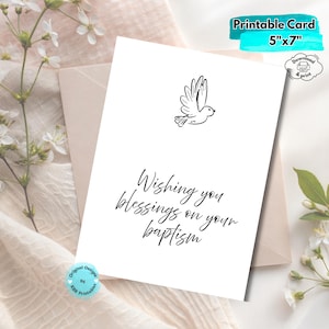 Printable baptism greeting card digital religious baptismal card on your baptism day card for godson goddaughter christening card with dove