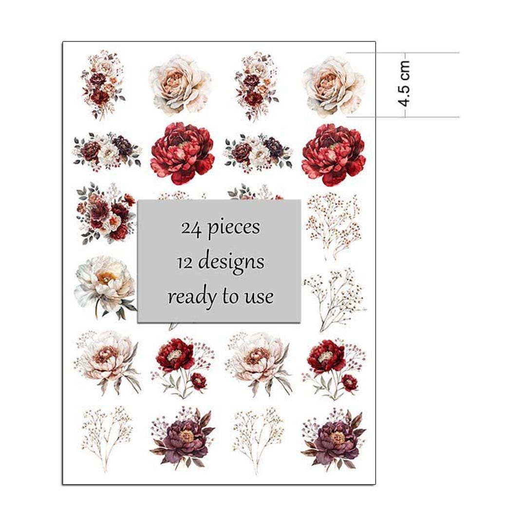 Peony Decals, Peonies Decal, Colorful Flowers Ceramic Decal, A4 Page ...