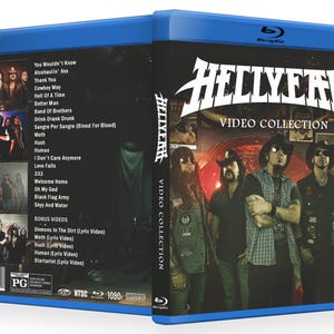 May include: A blue Blu-ray disc case featuring the band HELLYEAH. The front cover displays the band members in sunglasses and the title "VIDEO COLLECTION." The back cover lists song titles, including "Moth" and "Human."