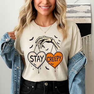 Stay Creepy PNG, Retro Dripping Heart Halloween Png, Skeleton Hand Spooky Graphic, Grunge Horror Sublimation Design Trendy Png, Skeleton Png