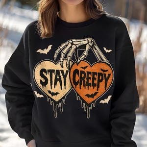 Stay Creepy PNG, Retro Dripping Heart Halloween Png, Skeleton Hand Spooky Graphic, Grunge Horror Sublimation Design Trendy Png, Skeleton Png
