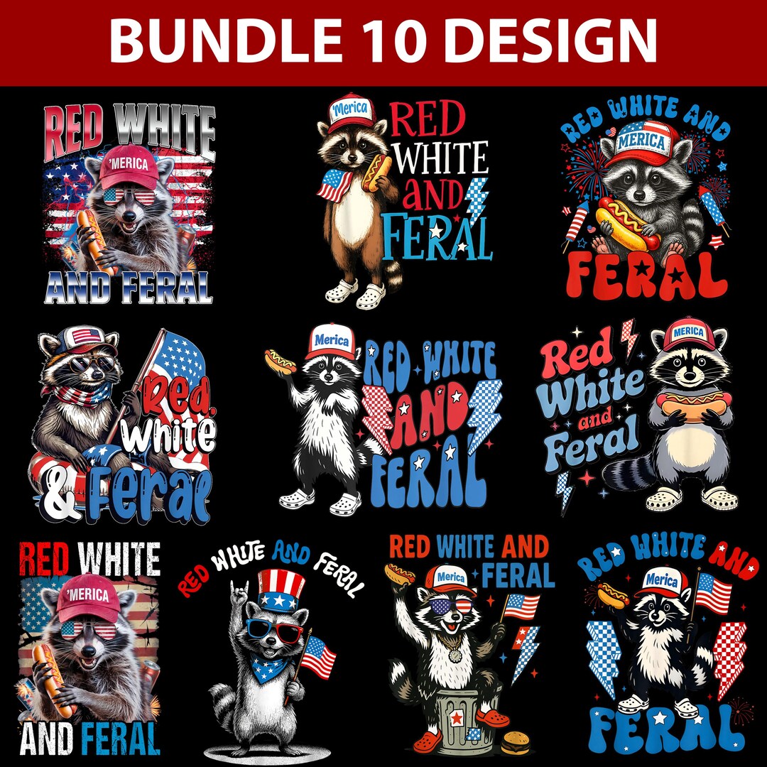 Bundle 10 Red White and Feral PNG, Funny USA Png, Funny Raccoon Png ...
