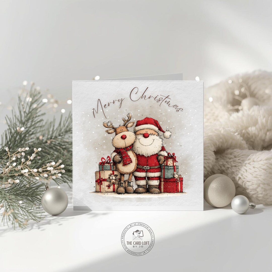 Christmas Card Ruddph Santa and Rudolph Christmas Card Set – Pack of Six - Etsy