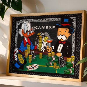 Scrooge McDuck & Monopoly Poker Poster | Cartoon Millionaire Wall Art | Funny Graffiti Money Print for Mancave, Office or Bar Decor | Nerds