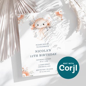 Under The Sea Jellyfish Birthday Party Invitation Digital Template