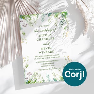 Eucalyptus Greenery Leaves Wedding Invitation Digital Template