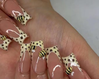 Wedding nails ,3D Lemon Handmade Press on nails ,Square Press On Nails, 3D Gel flower, ombre yellow color , Square nails ,Dreamy flower