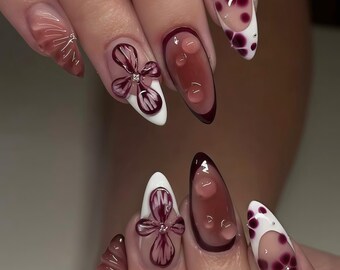 Wedding nails ,3D Flower Handmade Press on nails ,Stiletto Press On Nails, 3D Gel flower, ombre purple color , Stiletto nails ,Dreamy flower