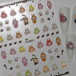 Pegatinas de uñas de dibujos animados, lindas uñas coloridas, diseños de uñas coreanos, calcomanías divertidas para uñas, diseños de uñas kawaii, arte de uñas con personajes lindos