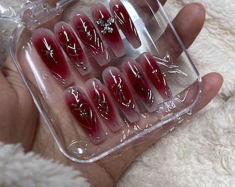 Uñas de boda, uñas postizas hechas a mano con flores 3D, uñas postizas redondas, flores de gel 3D, color rosa degradado, uñas marle, uñas de ensueño con flores