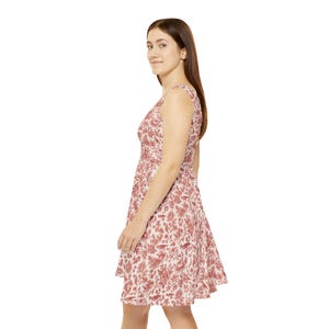 French Toile de Jouy Skater Dress, Vintage Pattern Women&#39;s Dress, Chic Parisian Style Clothing, Floral Printed Sleeveless Dress, Elegant