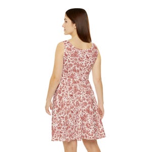 French Toile de Jouy Skater Dress, Vintage Pattern Women&#39;s Dress, Chic Parisian Style Clothing, Floral Printed Sleeveless Dress, Elegant