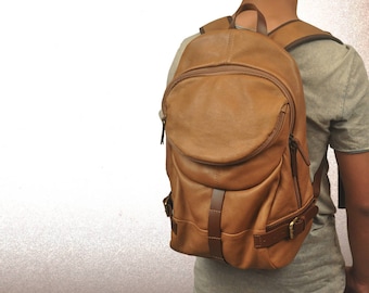 Handcrafted,unisex, leather backpack, Nota in camel noce ,made to order