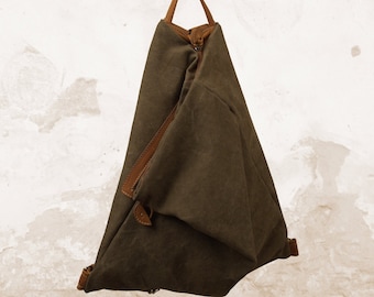 Handmade backpack made in stonewashed canvas-leather ,named Kalliope