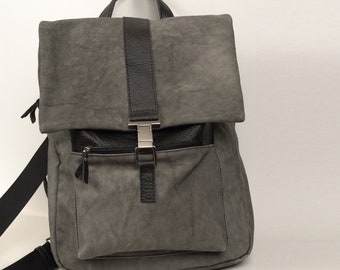 Unisex backpack in canvas-leather,mens bag , womens bag named ISTIO ,made to order