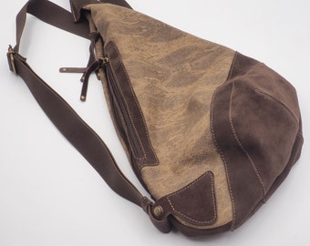 Handmade  Canvas crossbody Sling bag in printed snake with leather details, named Korina Plus, MADE TO ORDER