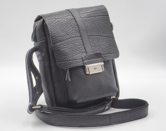 Mens black leather messenger bag ,named "BOY"