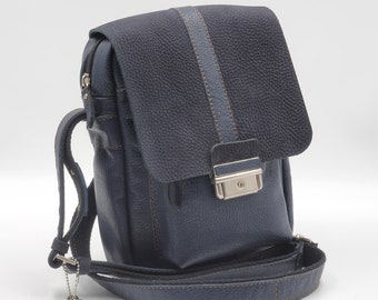 Men's messenger bag, navy blue leather,called BOY,made to order