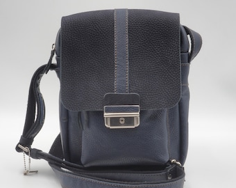 Mens blue leather messenger bag ,named "BOY"