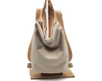 Handmade  cream canvas-leather Backpack ,slouchy bag, everyday womens bag ,named Laoura ,made to order.
