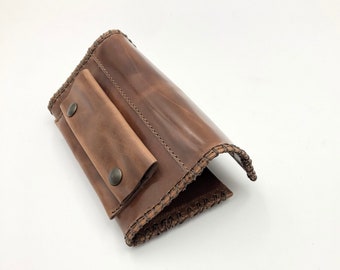 Rolling cigarettes pouche , TOBACCO CASE "FUMO"handmade, in pull up dark brown leather