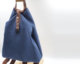 Handmade  Blue alcantara -leather backpack ,everyday bag,design bag,unisex ,named ARROW