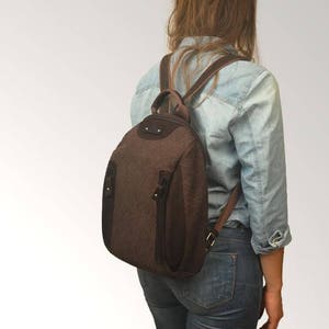 Backpack ,handmade in patterned canvas and leather ,named NAXOS image 1