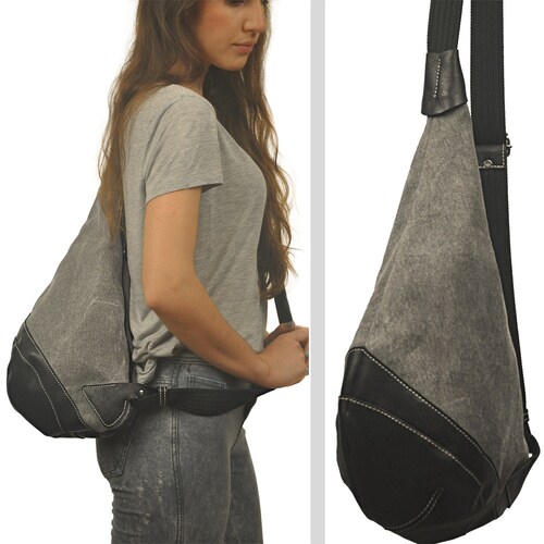 Canvas Crossbody Sling Bag - Grey
