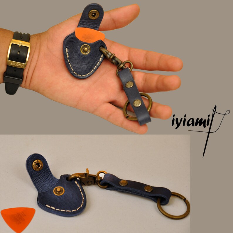 Guitar Pick Holder Keyring Made in Leather Etsy
