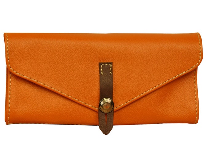 Handmade Women's Leather Wallet in Orange ,named Aris MADE TO ORDER - Etsy