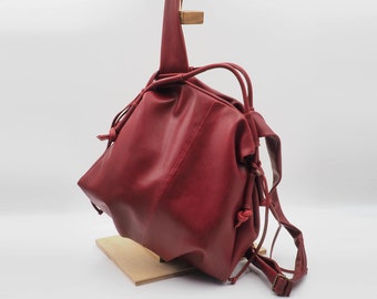 Handmade leather backpack - Katerina in rubino red color, MADE TO ORDER