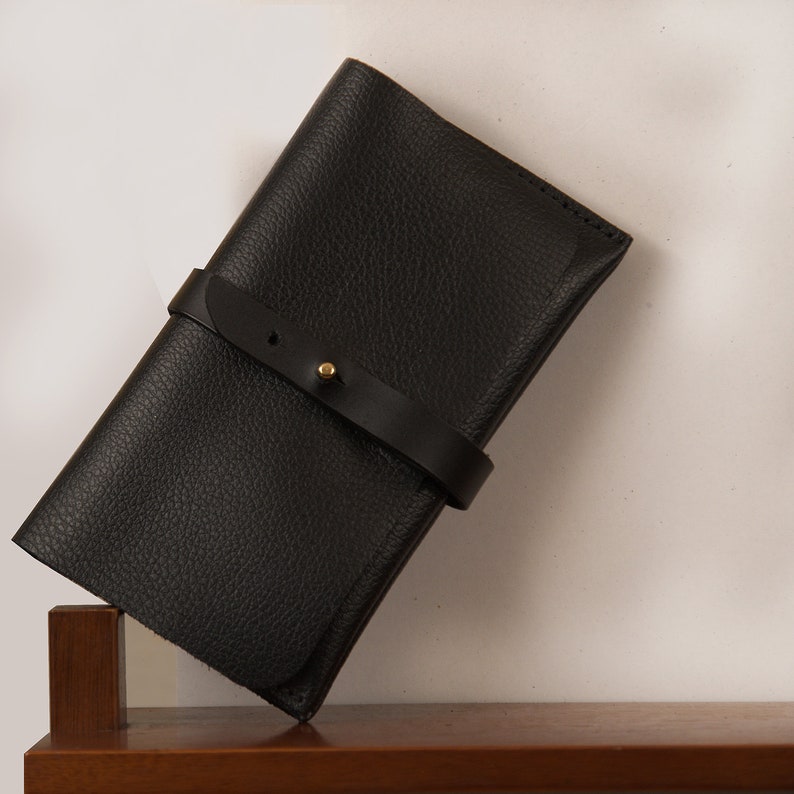 Leather wallet ,handmade ,unisex ,Black ,named PATMOS,made to order image 1
