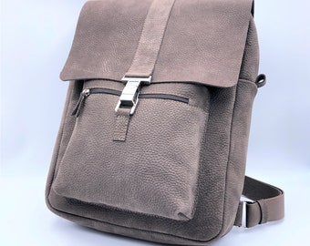 Unisex backpack in brown pebbled nubuck leather,mens bag , womens bag named ISTIO ,made to order