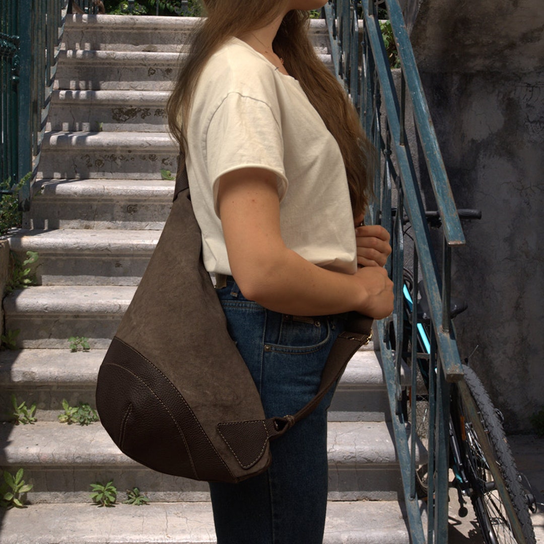 Oversized Crossbody Sling Bag in Stonewash Denim main image 0