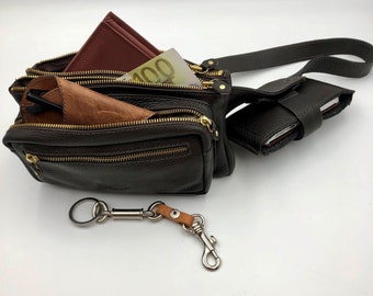 YIANNIS mens leather waist bag in black ,made to order