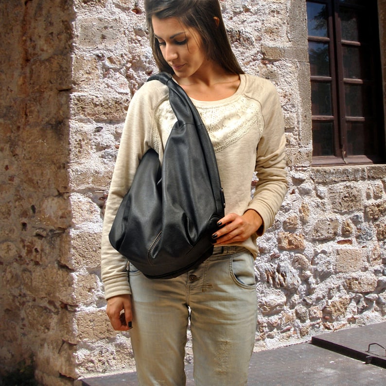 Hobo Bag in Italian Soft Black Leather Named Daria MADE TO - Etsy
