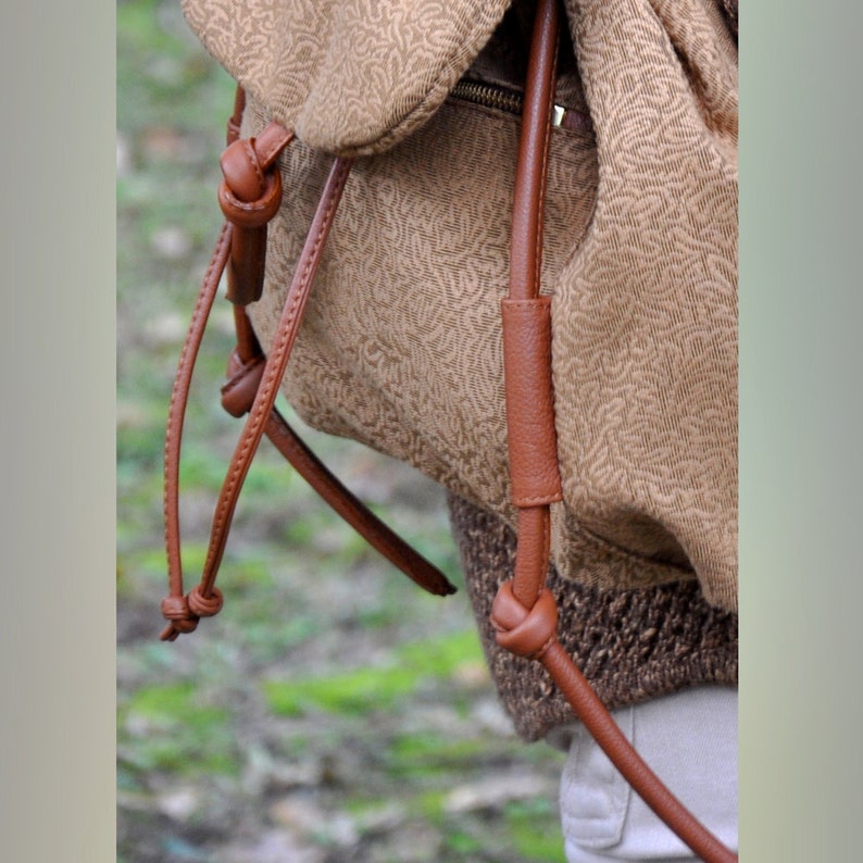 Handmade backpack in patterned heavy cotton with leather details,named Daphne MADE TO ORDER image 4