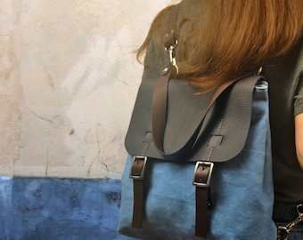 ELINA ,handmade womens canvas backpack,shoulder bag,messenger bag